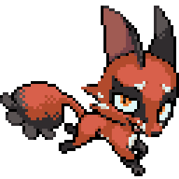 an 80x80 retro-styled pixel art piece of the small fox Pokemon Nickit